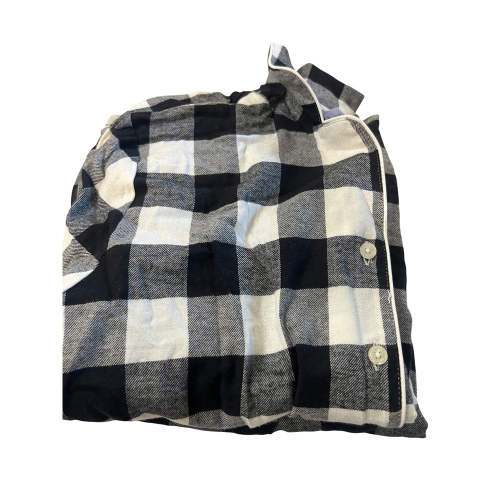 Lands End Womens Black White Buffalo Check Flannel Pajama Top Large RN 168874